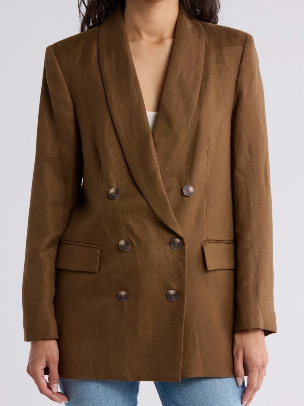 L’Agence Jayda Relaxed Fit linen blend Blazer. brown. Size 0
